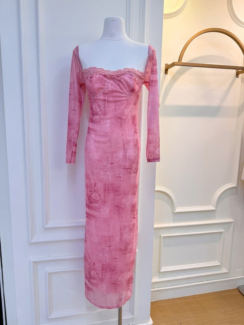 Women Deep Neckline Long Sleeves Long Dresses